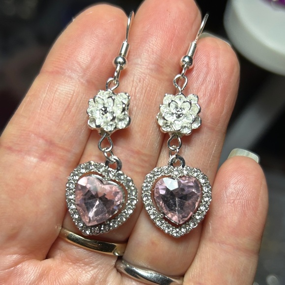 Hand Crafted Jewelry - 3/$25 Pink Heart Drop Earrings